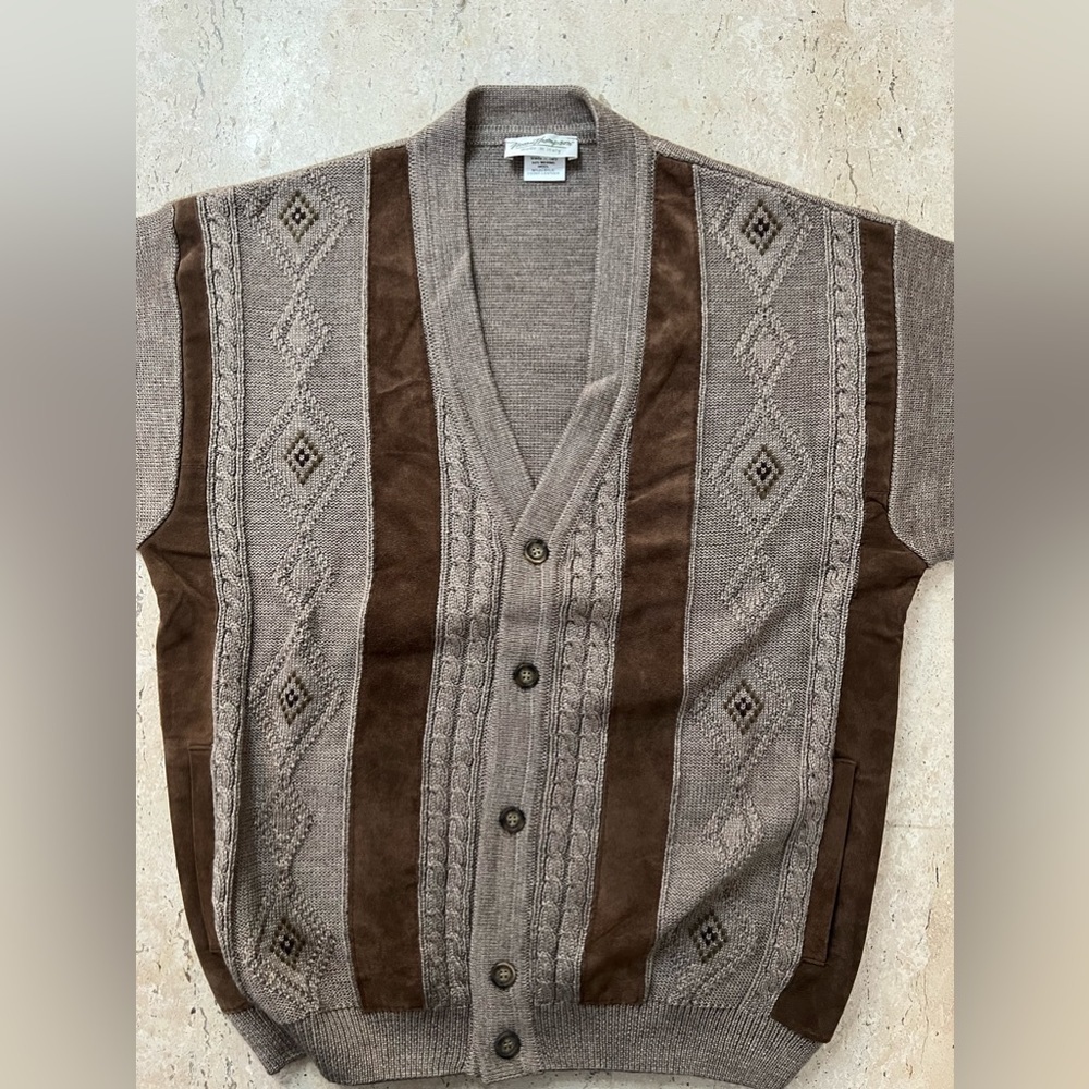 Vintage Norm Thompson Wool and Leather Cardigan Size Medium